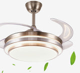 Modern Retractable Blade Round Metal Ceiling Fan Light Image - 29