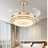 Modern Retractable Blade Round Metal Ceiling Fan Light Image - 3