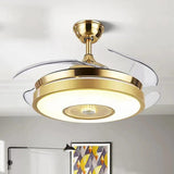 Modern Retractable Blade Round Metal Ceiling Fan Light Image - 31