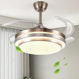 Modern Retractable Blade Round Metal Ceiling Fan Light Image - 4