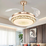 Modern Retractable Blade Round Metal Ceiling Fan Light Image - 6