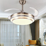 Modern Retractable Blade Round Metal Ceiling Fan Light Image - 8