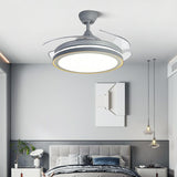 Modern Retractable Round Metal Ceiling Fan with Light Image - 13