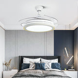 Modern Retractable Round Metal Ceiling Fan with Light Image - 3