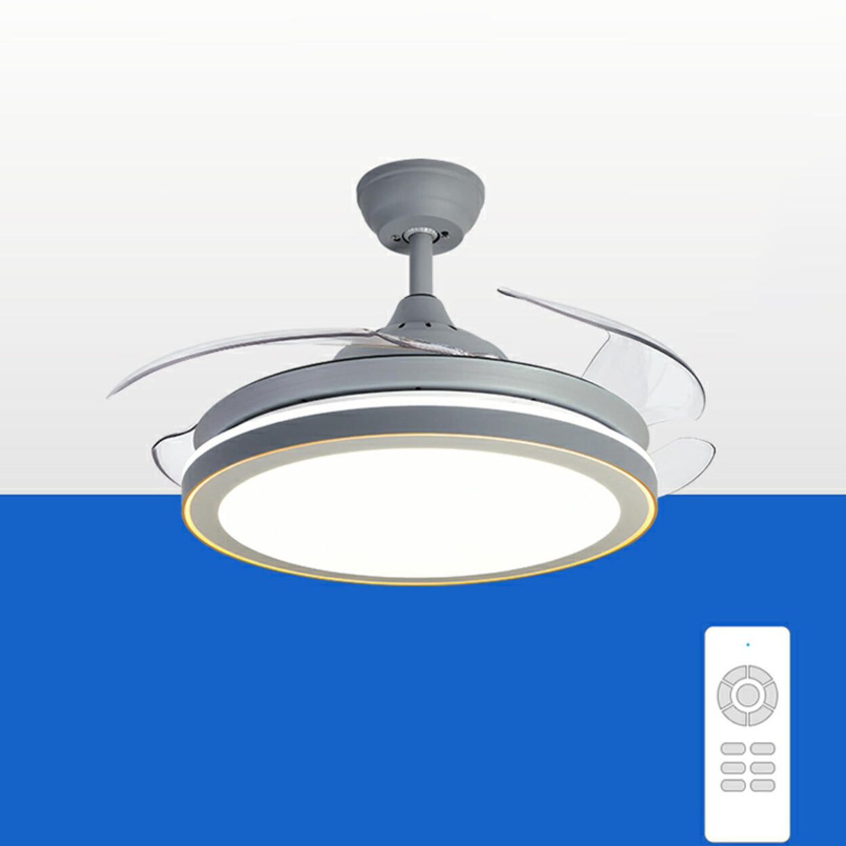 Modern Retractable Round Metal Ceiling Fan with Light Image - 6