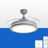 Modern Retractable Round Metal Ceiling Fan with Light Image - 7