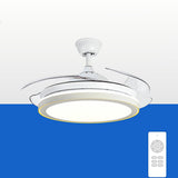 Modern Retractable Round Metal Ceiling Fan with Light Image - 8