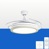 Modern Retractable Round Metal Ceiling Fan with Light Image - 9