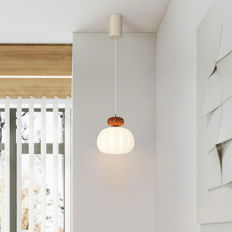 Modern Ribbed Drum Lantern Pendant Light Flexible Length Image - 1