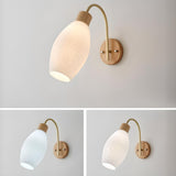 Modern Ribbed Glass Dome Bedside Wood Wall Sconce Image - 11