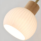 Modern Ribbed Glass Dome Bedside Wood Wall Sconce Image - 15