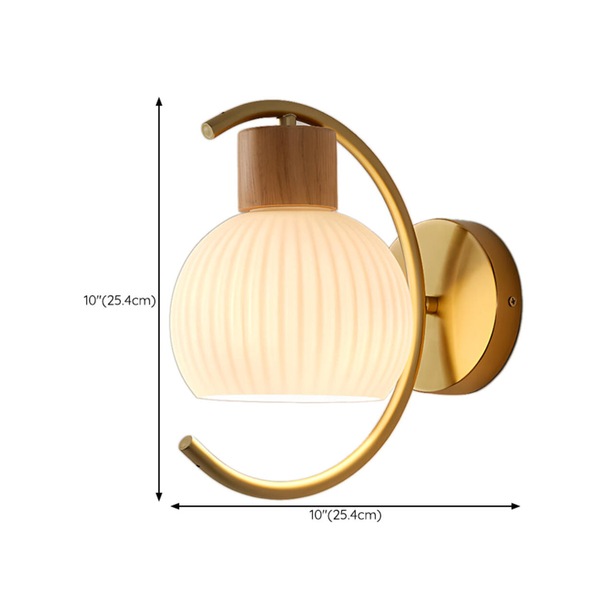 Modern Ribbed Glass Dome Bedside Wood Wall Sconce 