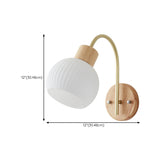 Modern Ribbed Glass Dome Bedside Wood Wall Sconce Image - 17