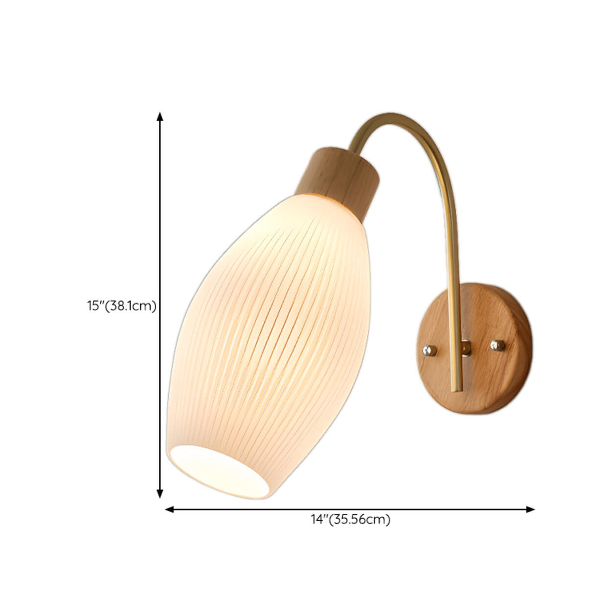 Modern Ribbed Glass Dome Bedside Wood Wall Sconce Image - 18