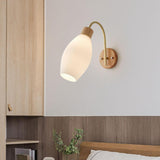 Modern Ribbed Glass Dome Bedside Wood Wall Sconce Image - 3