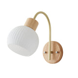 Modern Ribbed Glass Dome Bedside Wood Wall Sconce Image - 5