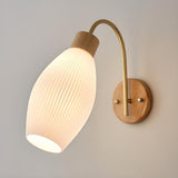 Modern Ribbed Glass Dome Bedside Wood Wall Sconce Image - 8