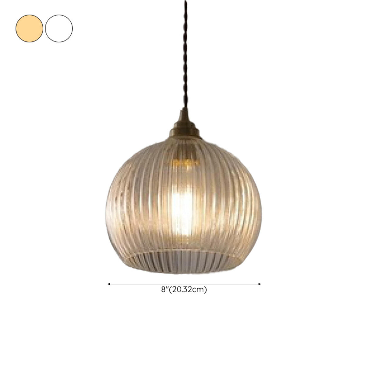 Modern Ribbed  Globe Glass Pendant Light Flexible Length 