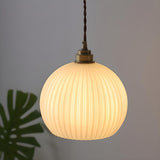 Modern Ribbed  Globe Glass Pendant Light Flexible Length Image - 1