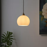 Modern Ribbed  Globe Glass Pendant Light Flexible Length Image - 3