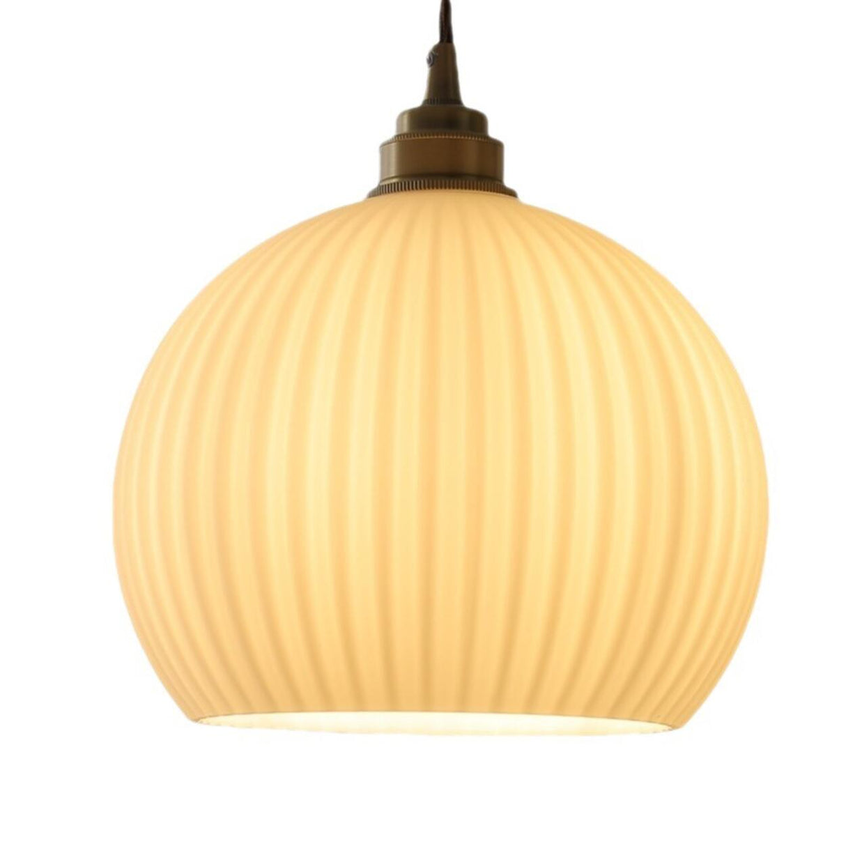 Modern Ribbed  Globe Glass Pendant Light Flexible Length Image - 5