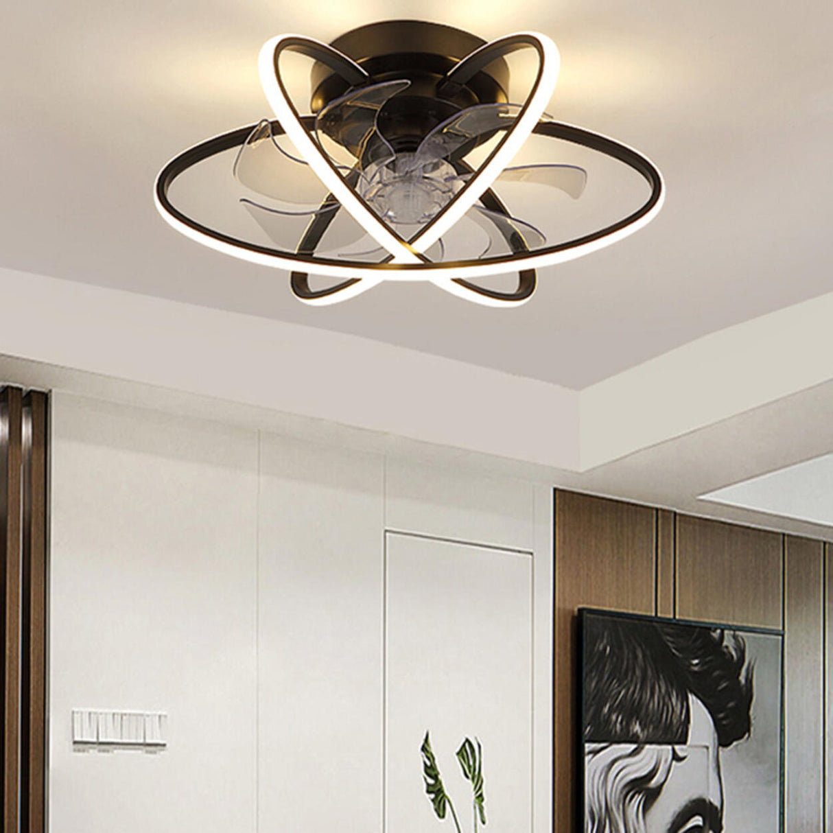 Modern Ring Flower Semi Flush Ceiling Fan with Light Image - 2