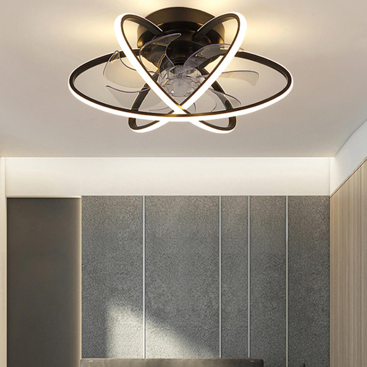 Modern Ring Flower Semi Flush Ceiling Fan with Light Image - 4