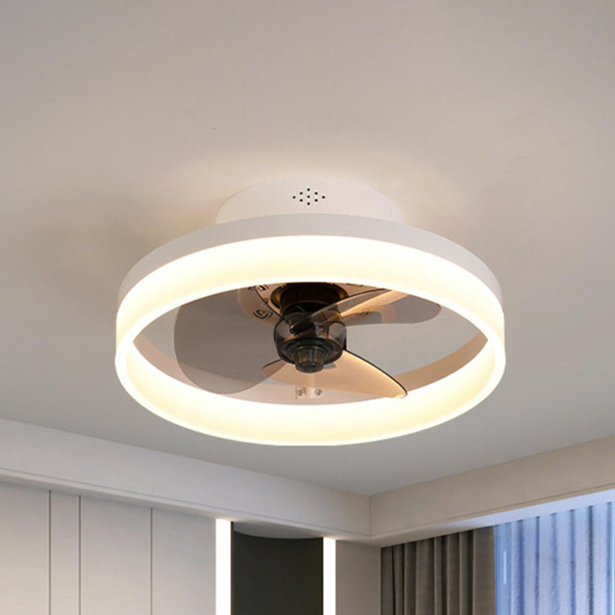 Modern Ring Hidden Blades LED Ceiling Fan with Light Image - 3