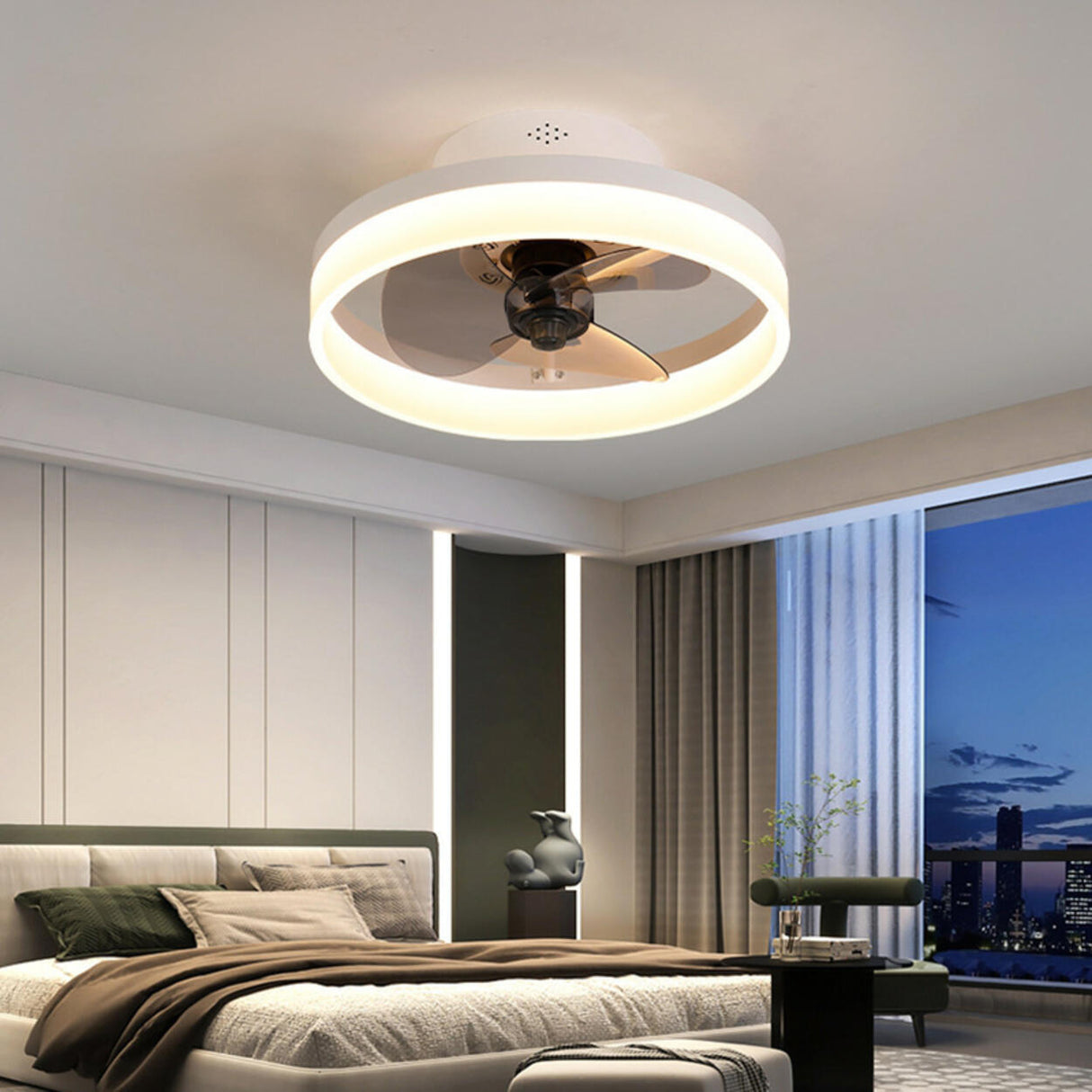 Modern Ring Hidden Blades LED Ceiling Fan with Light Image - 4