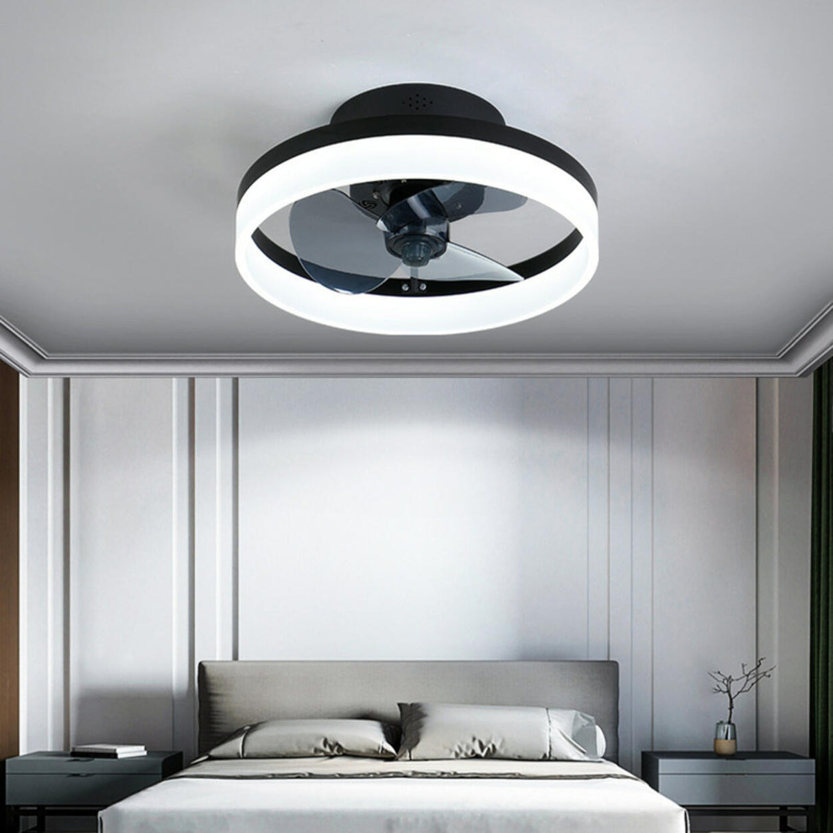 Modern Ring Hidden Blades LED Ceiling Fan with Light Image - 8