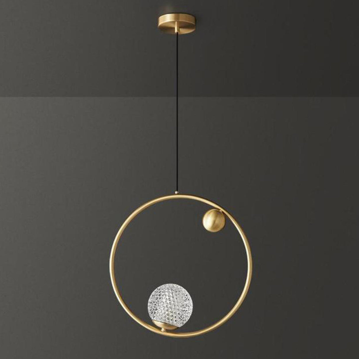 Modern Ring Textured Crystal Globe Bedroom Pendant Light Image - 11