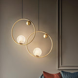 Modern Ring Textured Crystal Globe Bedroom Pendant Light Image - 3