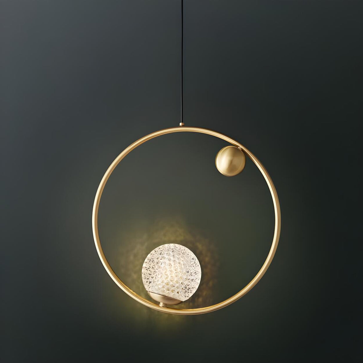 Modern Ring Textured Crystal Globe Bedroom Pendant Light Image - 6