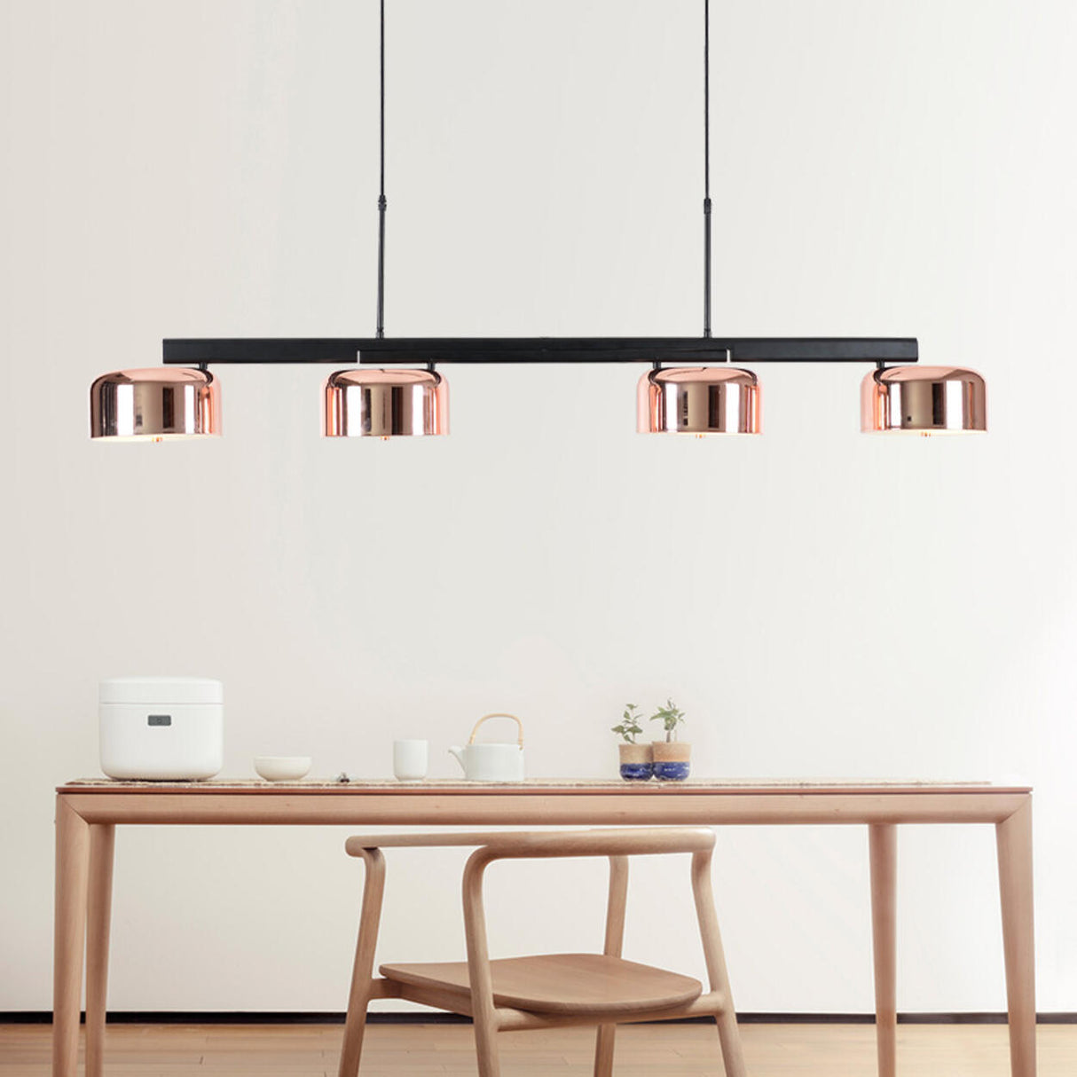 Modern Rose Gold Bowl Kitchen Island Hanging Light Image - 1