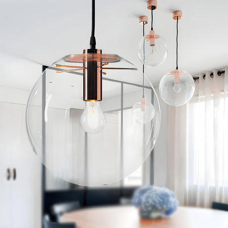 Modern Rose Gold Clear Glass Globe Dining Room Pendant Light Image - 1