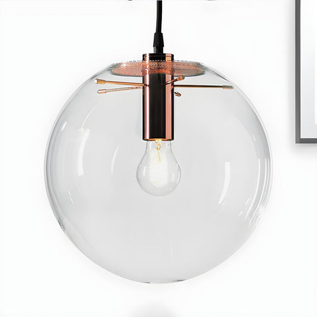 Modern Rose Gold Clear Glass Globe Dining Room Pendant Light Image - 2