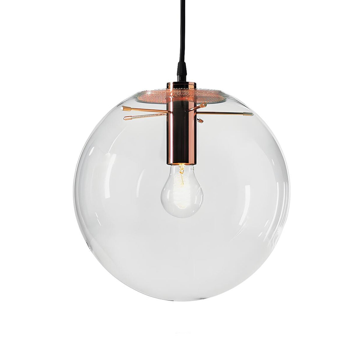 Modern Rose Gold Clear Glass Globe Dining Room Pendant Light Image - 3