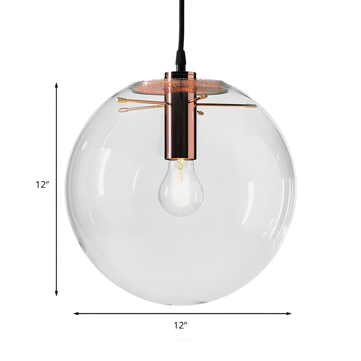 Modern Rose Gold Clear Glass Globe Dining Room Pendant Light 