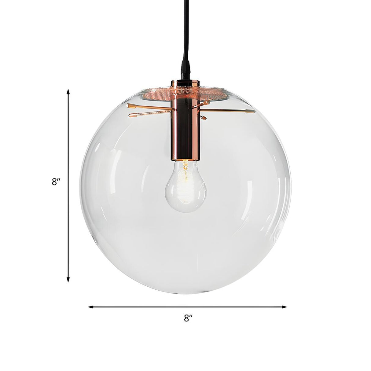 Modern Rose Gold Clear Glass Globe Dining Room Pendant Light Image - 7