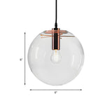 Modern Rose Gold Clear Glass Globe Dining Room Pendant Light Image - 8