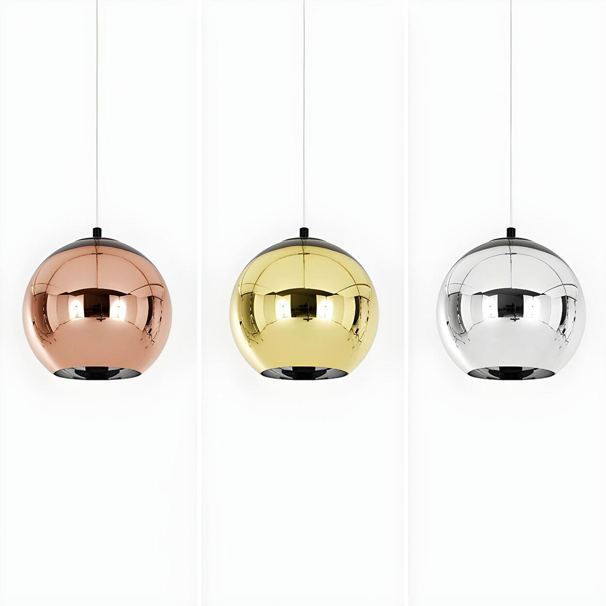 Modern Rose Gold Mirrored Glass Globe Bar Pendant Light Image - 9