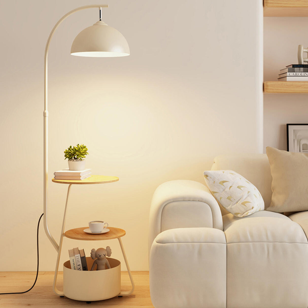 Modern Rotatable Dome Two-Tier Side Table Floor Lamp Image - 1