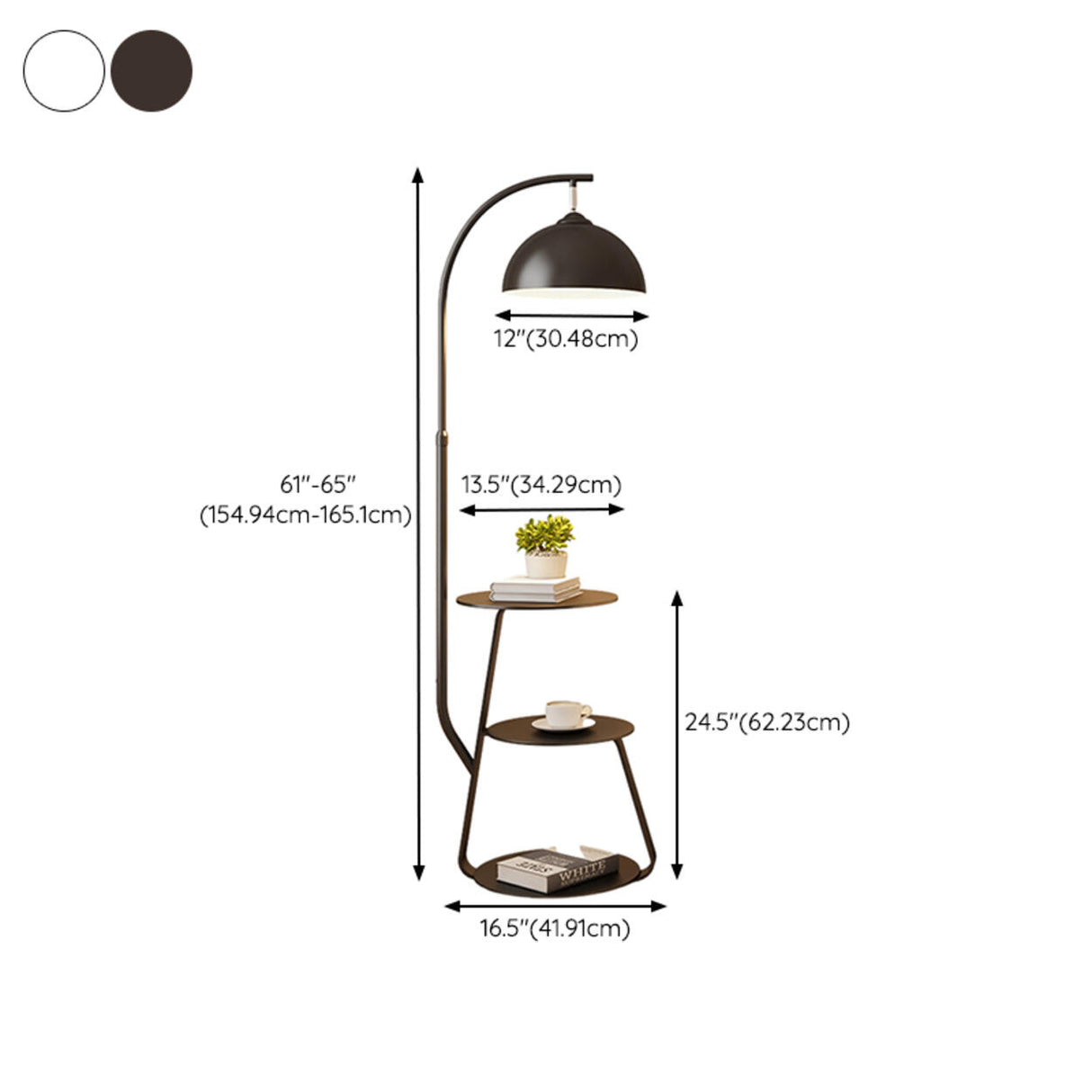 Modern Rotatable Dome Two-Tier Side Table Floor Lamp 