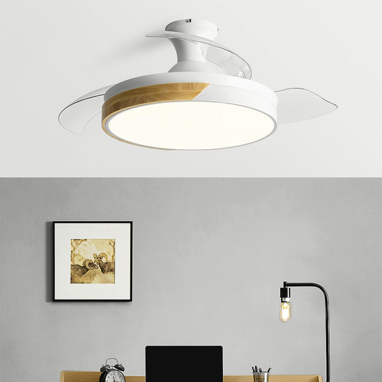 Modern Round 3 Blade Flush Mount Ceiling Fan Light Image - 5