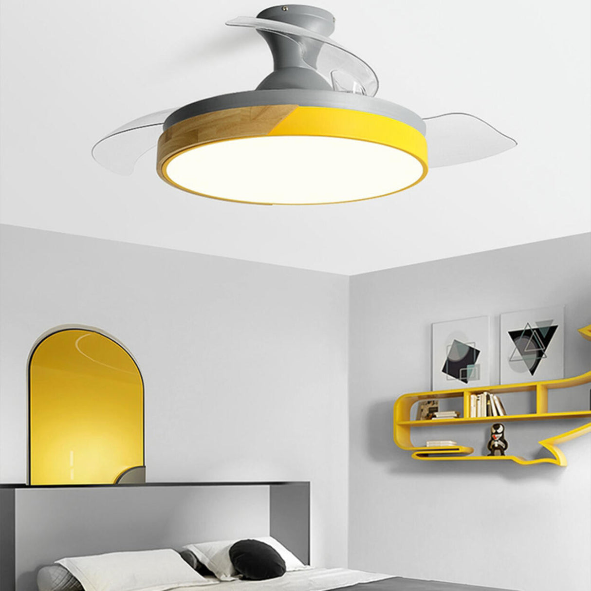 Modern Round 3 Blade Flush Mount Ceiling Fan Light Image - 6