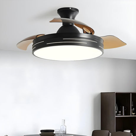 Modern Round 3 Retractable Blade Ceiling Fan with Light Image - 1