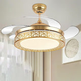 Modern Round 4 Clear Blade Drum Shape Ceiling Fan Light Image - 1