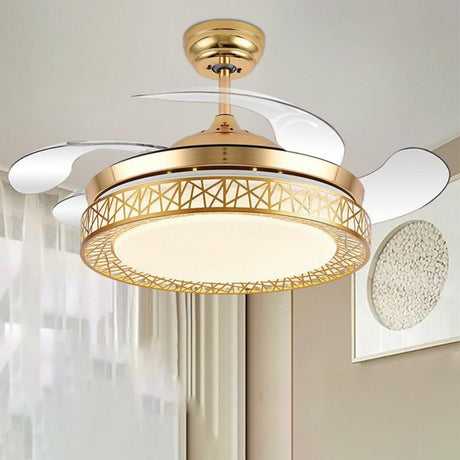 Modern Round 4 Clear Blade Drum Shape Ceiling Fan Light Image - 1