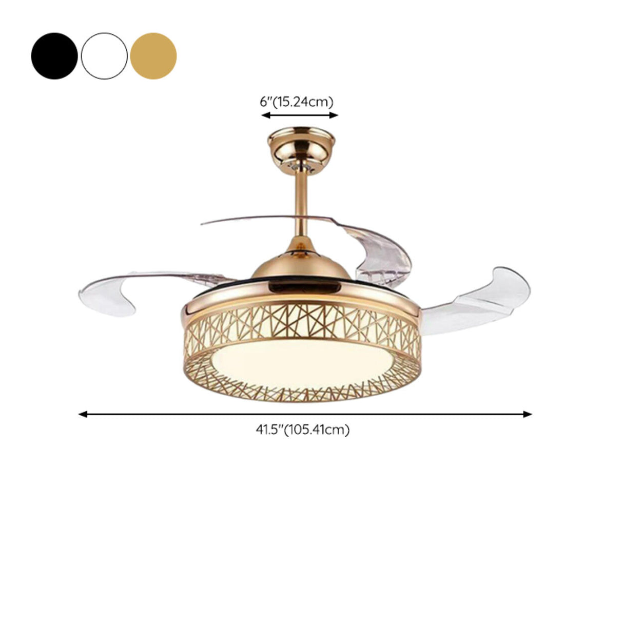 Modern Round 4 Clear Blade Drum Shape Ceiling Fan Light Image - 15