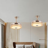 Modern Round 4 Clear Blade Drum Shape Ceiling Fan Light Image - 3